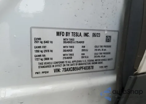 2023 Tesla Model X z USA, uszkodzony, nr VIN 7SAXCBE64PF403878